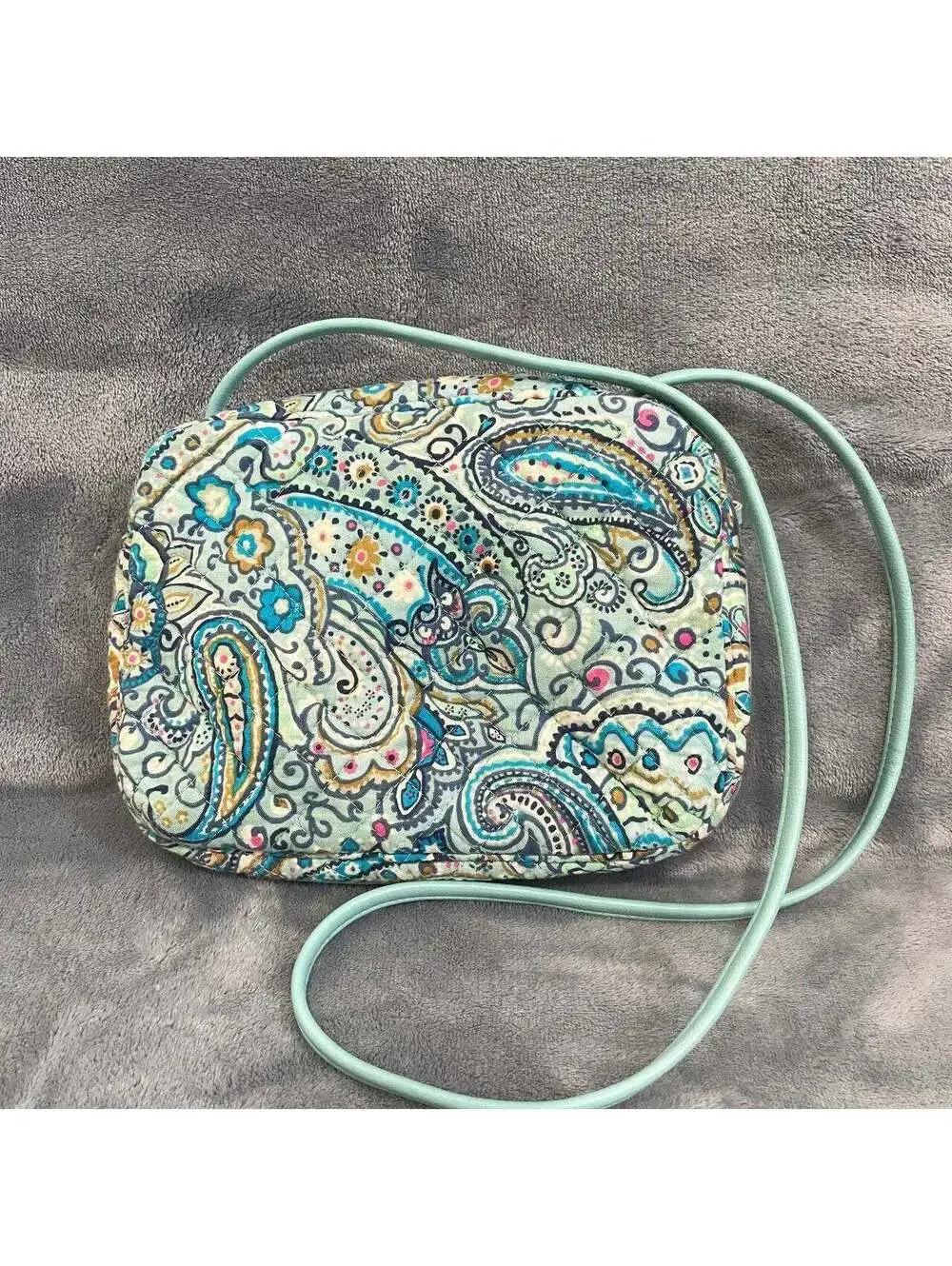 Vera Bradley RFID All in One Crossbody Bag Quilted Paisley Turquoise Blue Wallet